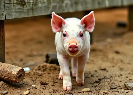 Fritz the piglet playing in the mud at Playriteb Farm