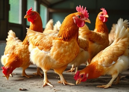 Goldie and her chickens in the coop at Playriteb Farm